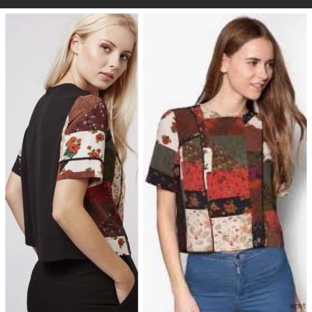 Topshop Patchwork Print Top Size 2 - image 1
